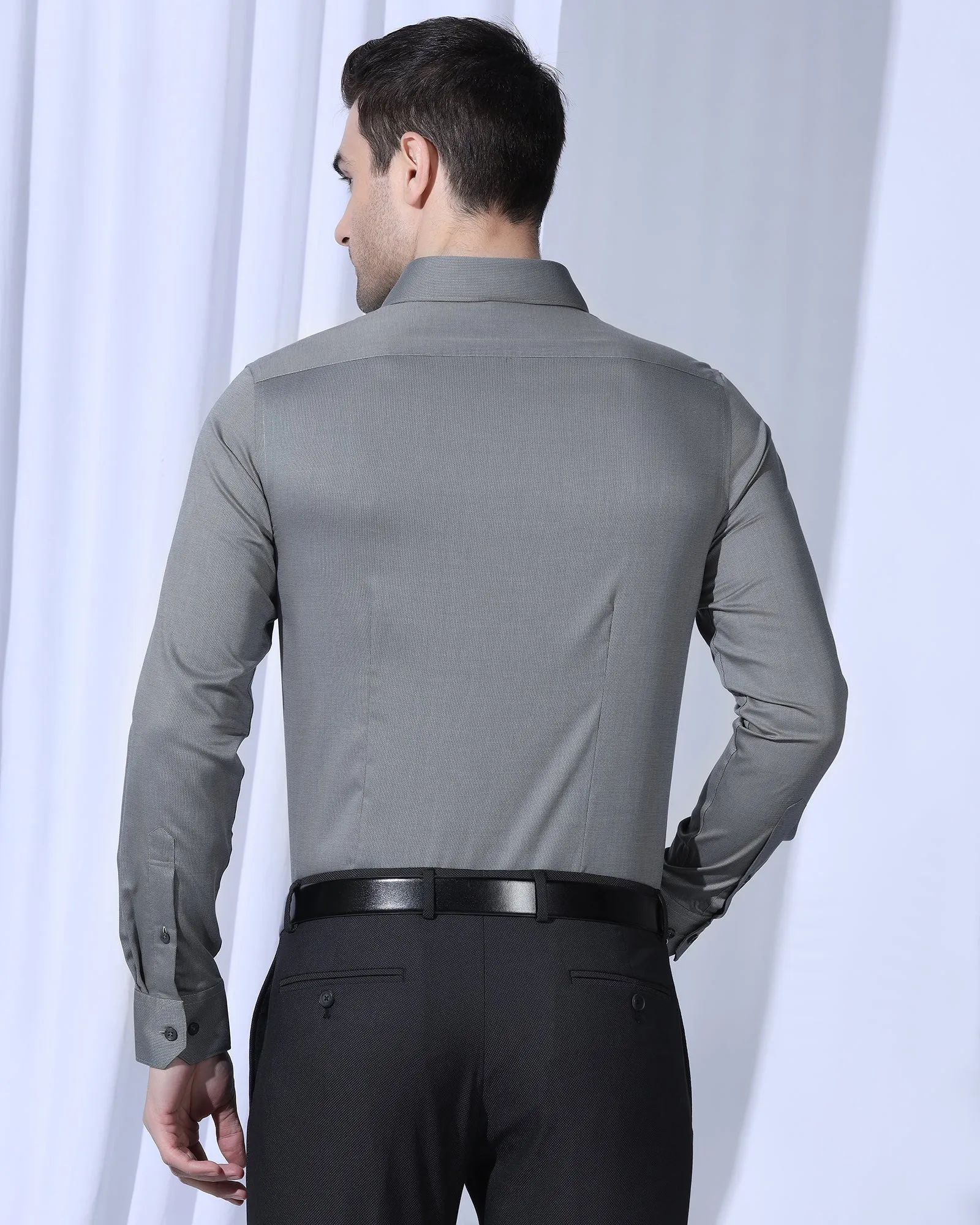 Non Iron Formal Grey Textured Shirt - Vlog Classy Detail