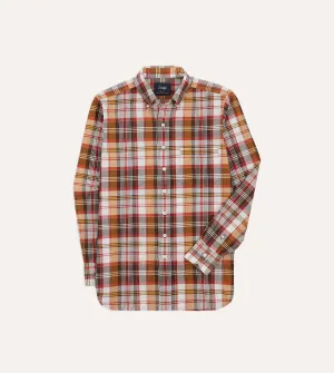 Brown and Red Madras Check Cotton Button-Down Shirt Day-To-Night Wear Brunch Outfit