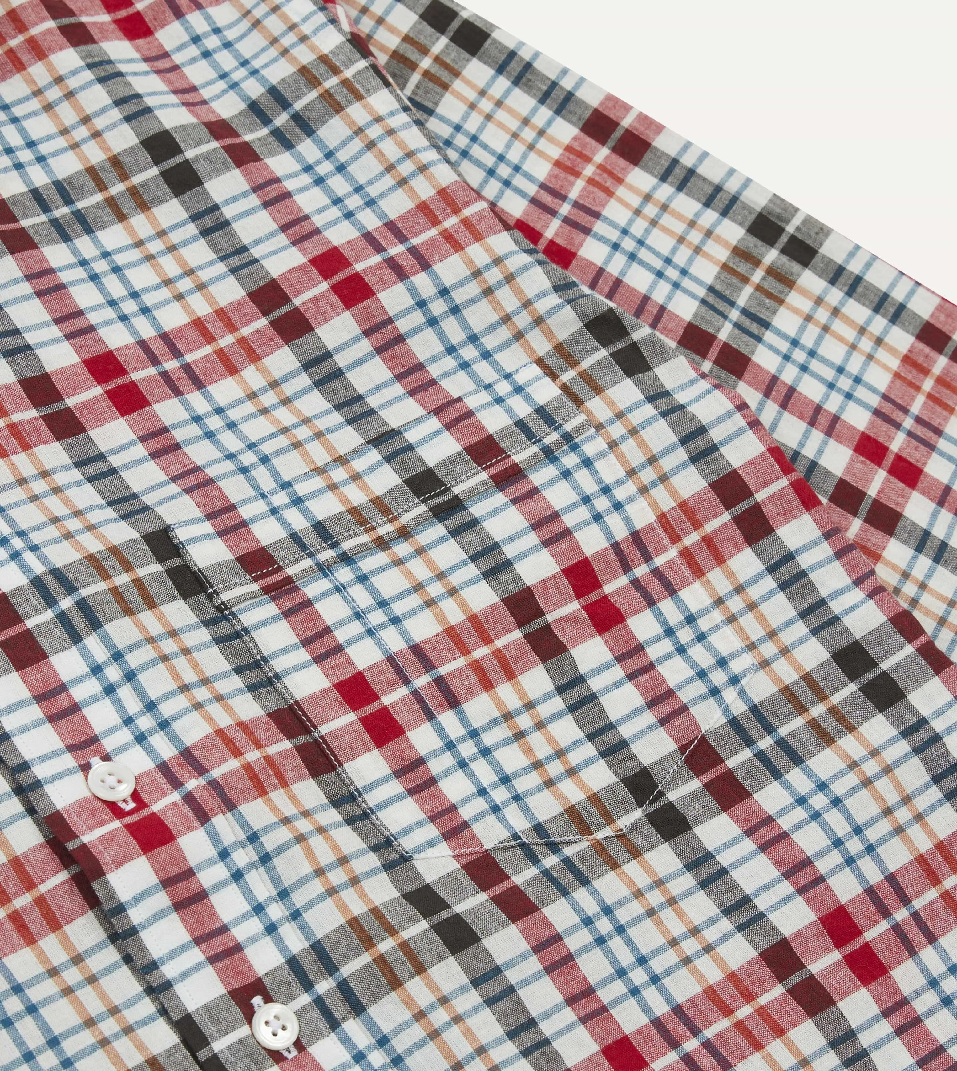 Red and Black Madras Check Cotton Button-Down Shirt Smart Casual Mountain Escape