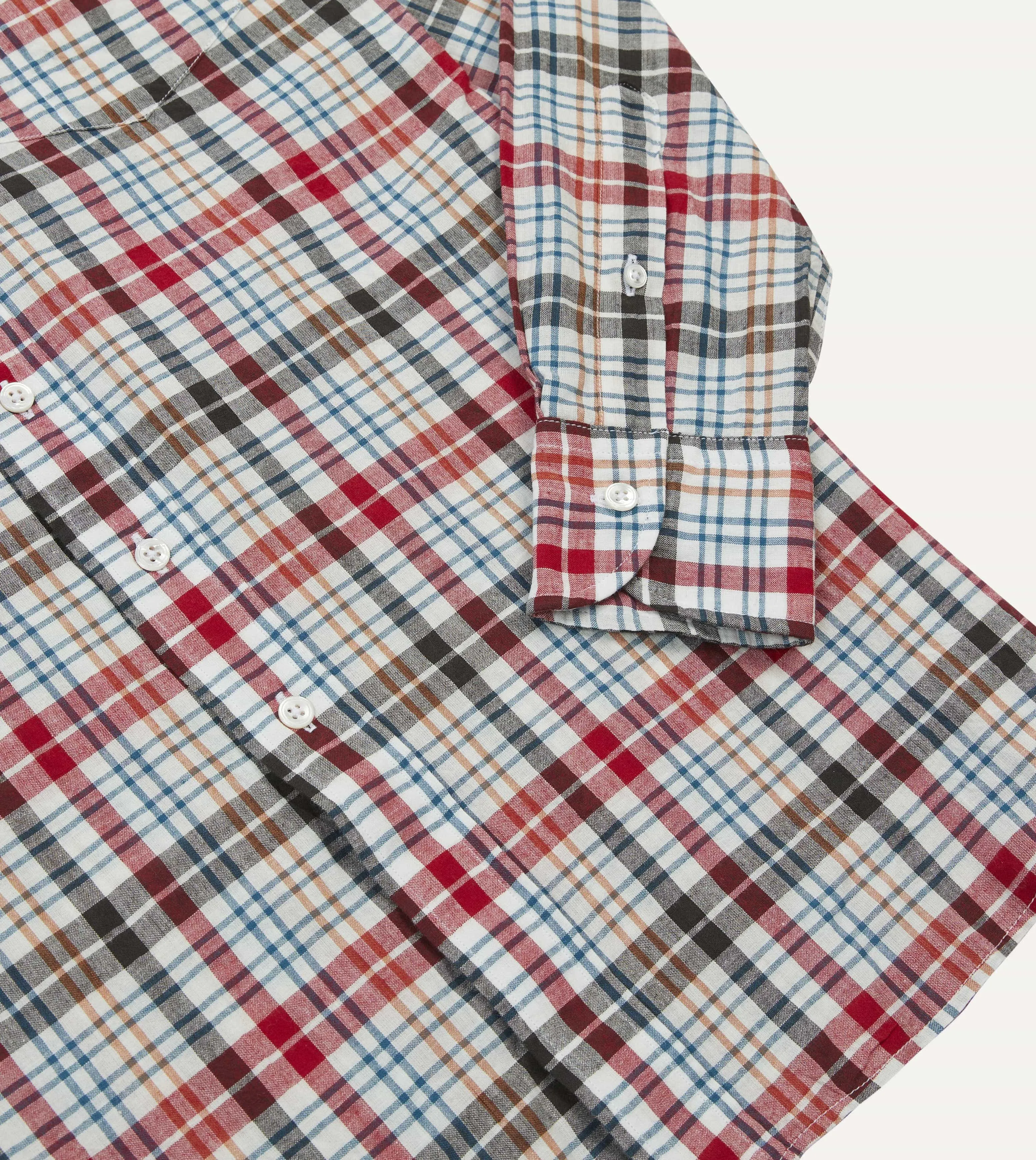 Red and Black Madras Check Cotton Button-Down Shirt BBQ Party