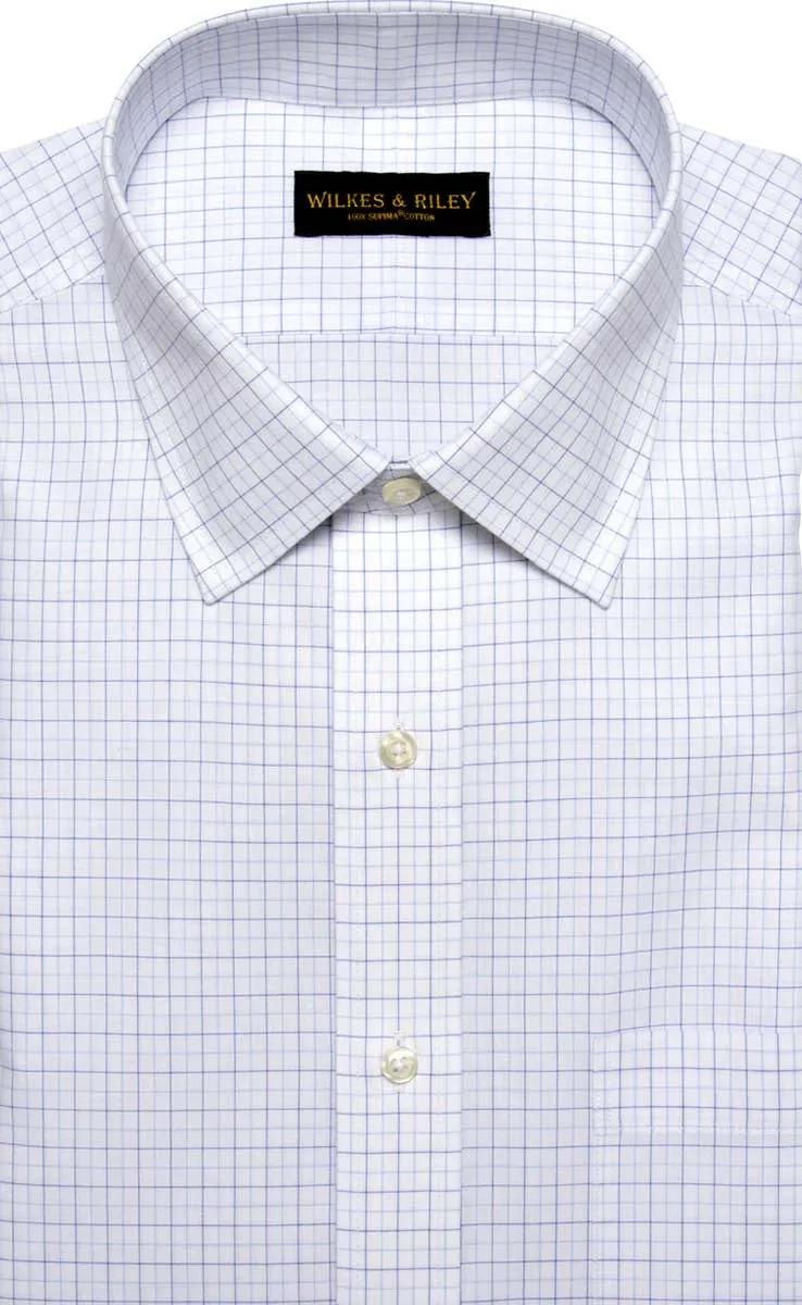 Fall Foliage Cruise Collection Wilkes & Riley Spread Collar Non Iron Dress Shirt in Blue Tattersall-Big & Tall Sizes