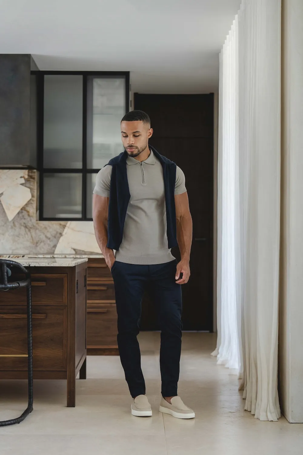 Knitted Half Zip Neck Polo in Dark Sage Youthful Appeal Active Lifestyle