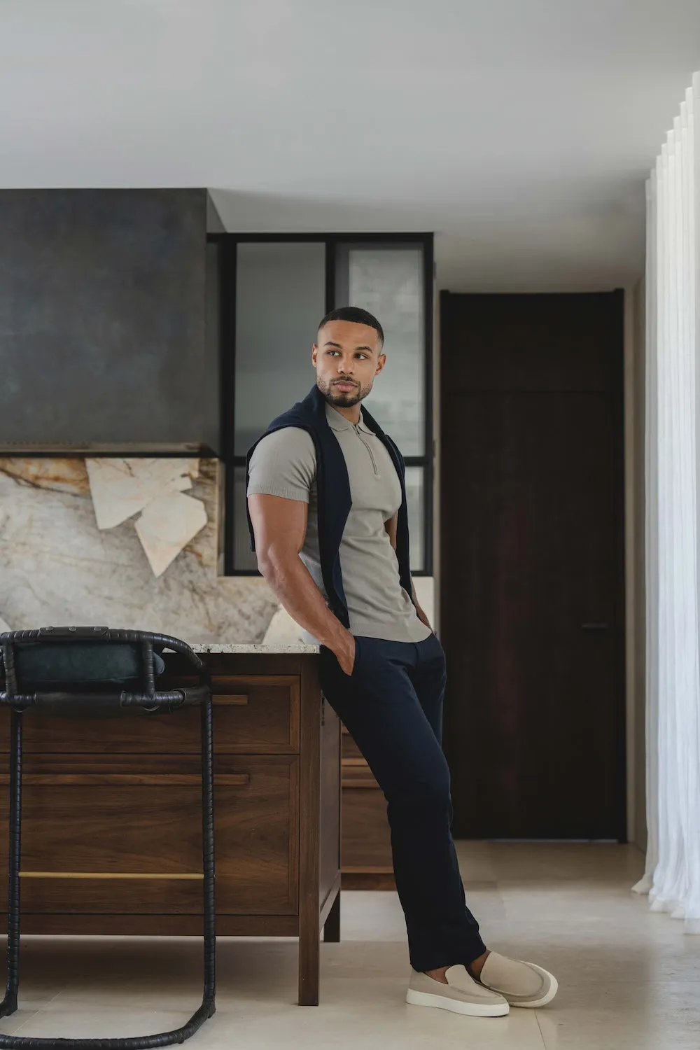 Chill Look Knitted Half Zip Neck Polo in Dark Sage