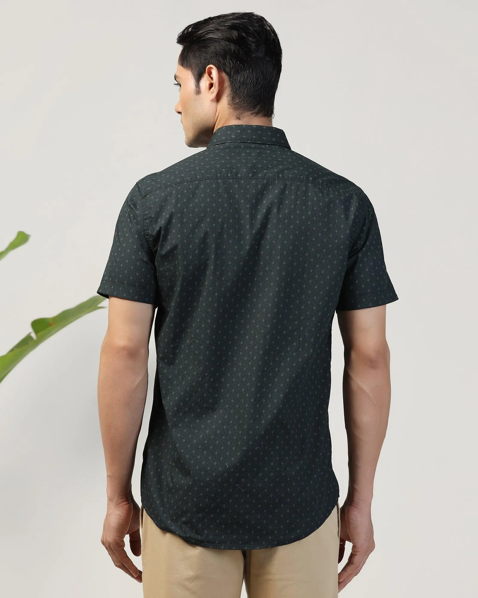 Casual Half Sleeve Teal Printed Shirt - Arwen Laser Cut Edge Detail Stretch Fit Technology