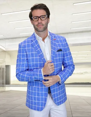 ASHTON STEEL BLUE WINDOWPANE MODERN FIT BLAZER Abrasion Resistant Edging
