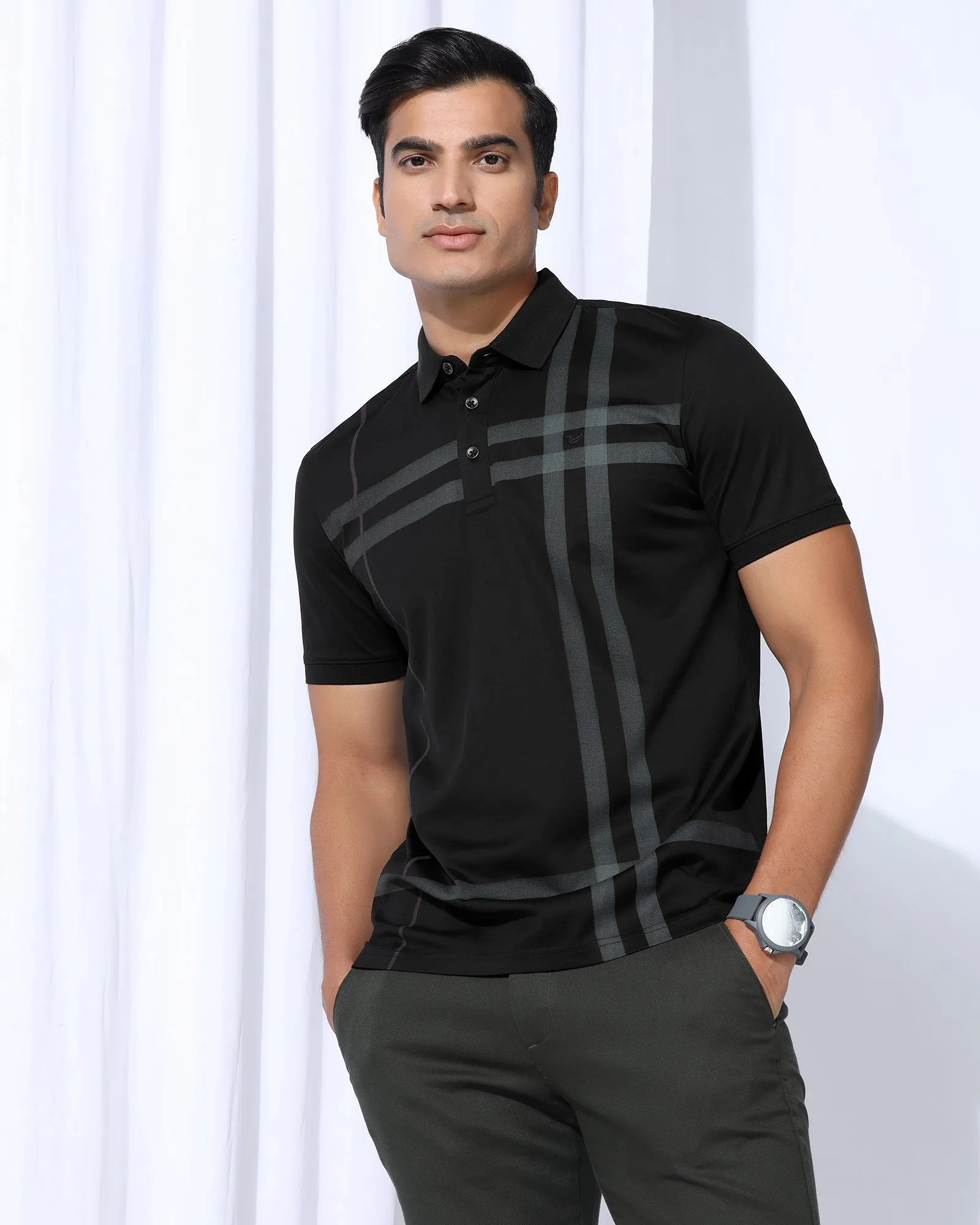 Casual Chic Relaxed Wearable Polo Black Printed T-Shirt - Saddy