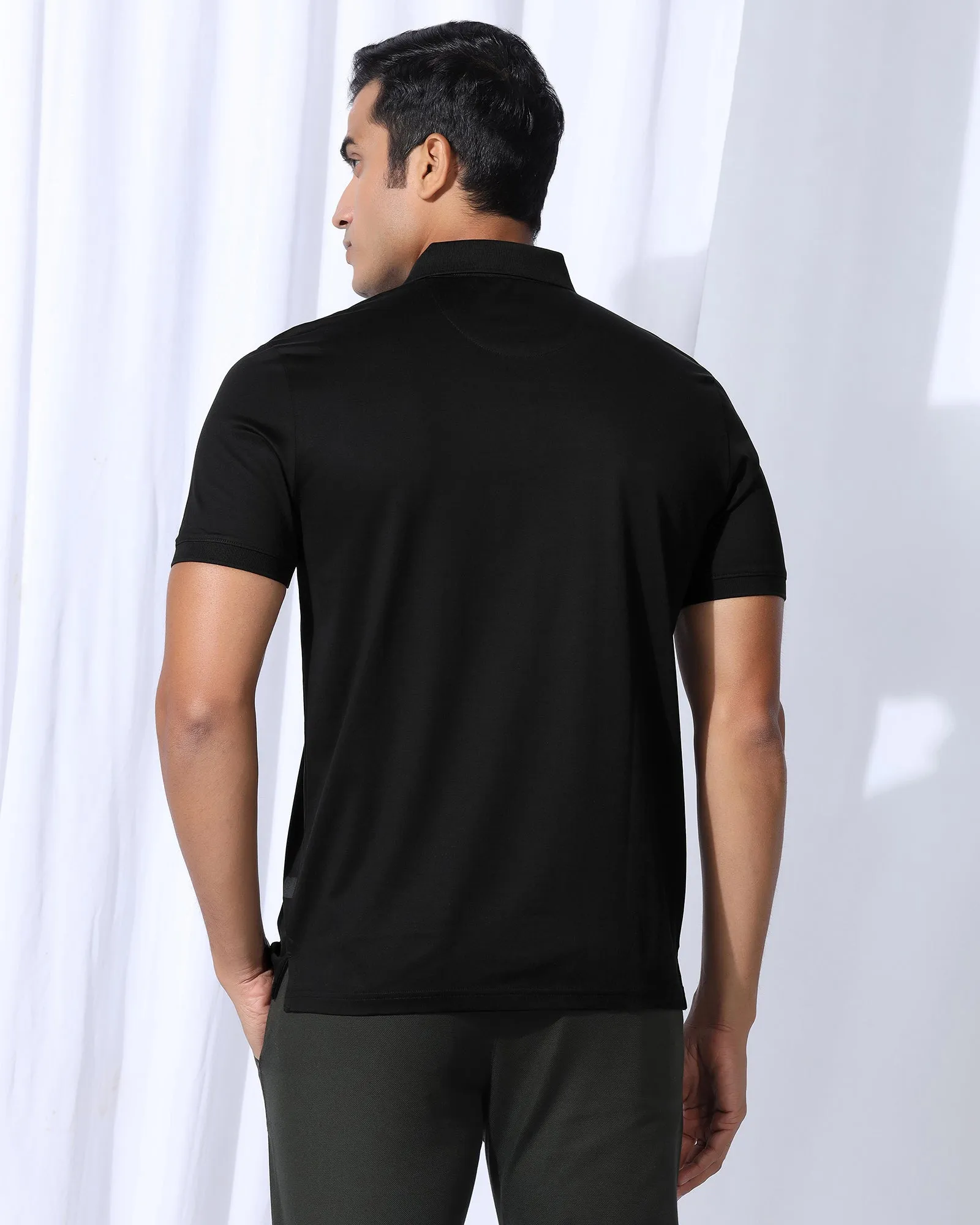 Relaxed Layering Golf Apparel Polo Black Printed T-Shirt - Saddy