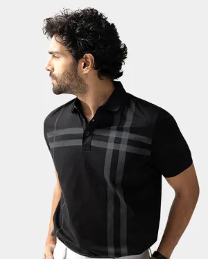 Cozy Comfort UVBlocking Fabric Tech Polo Black Printed T-Shirt - Saddy