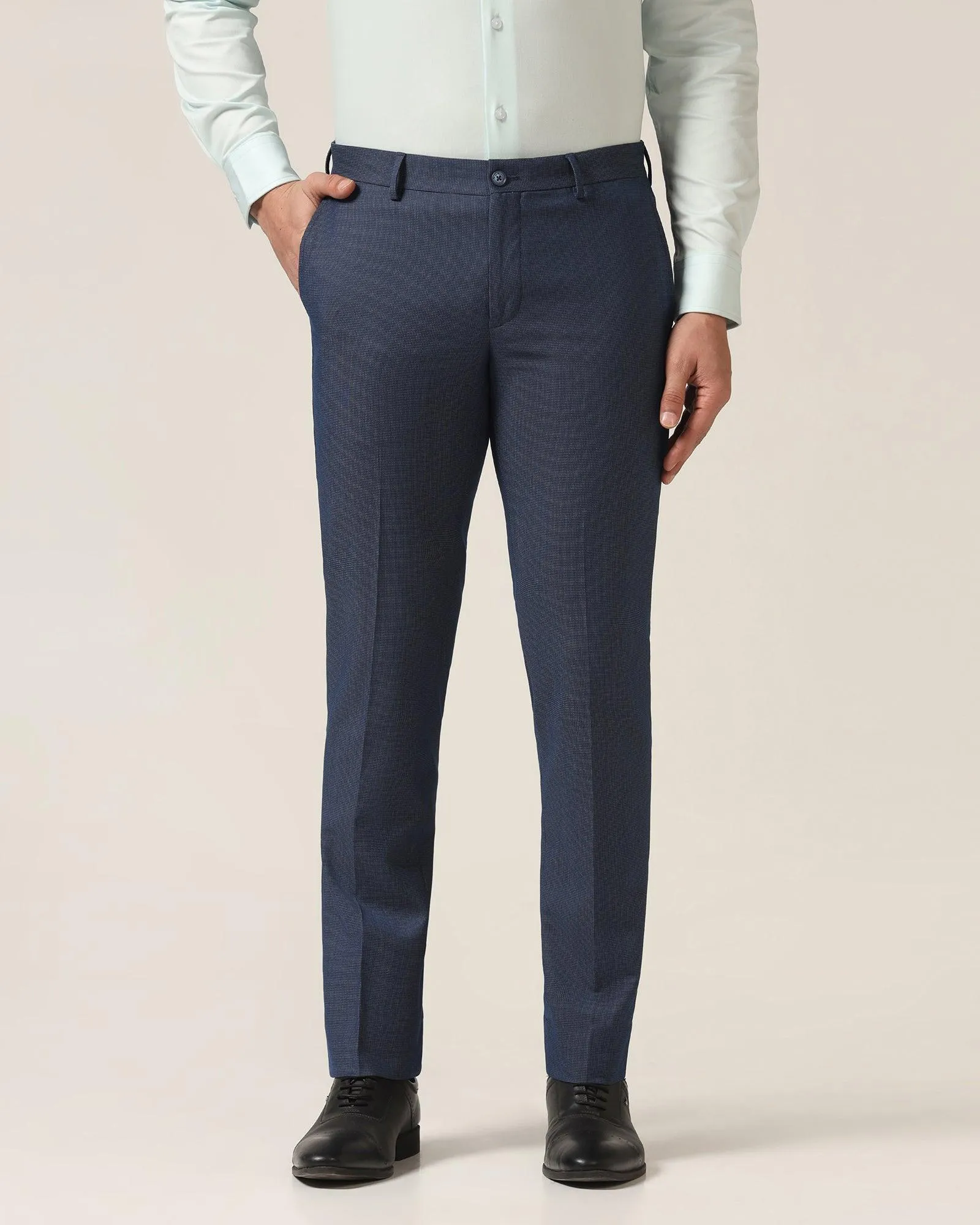 Water Repellent Coating All Season Fit Slim Fit B-91 Formal Blue Textured Trouser - Steed