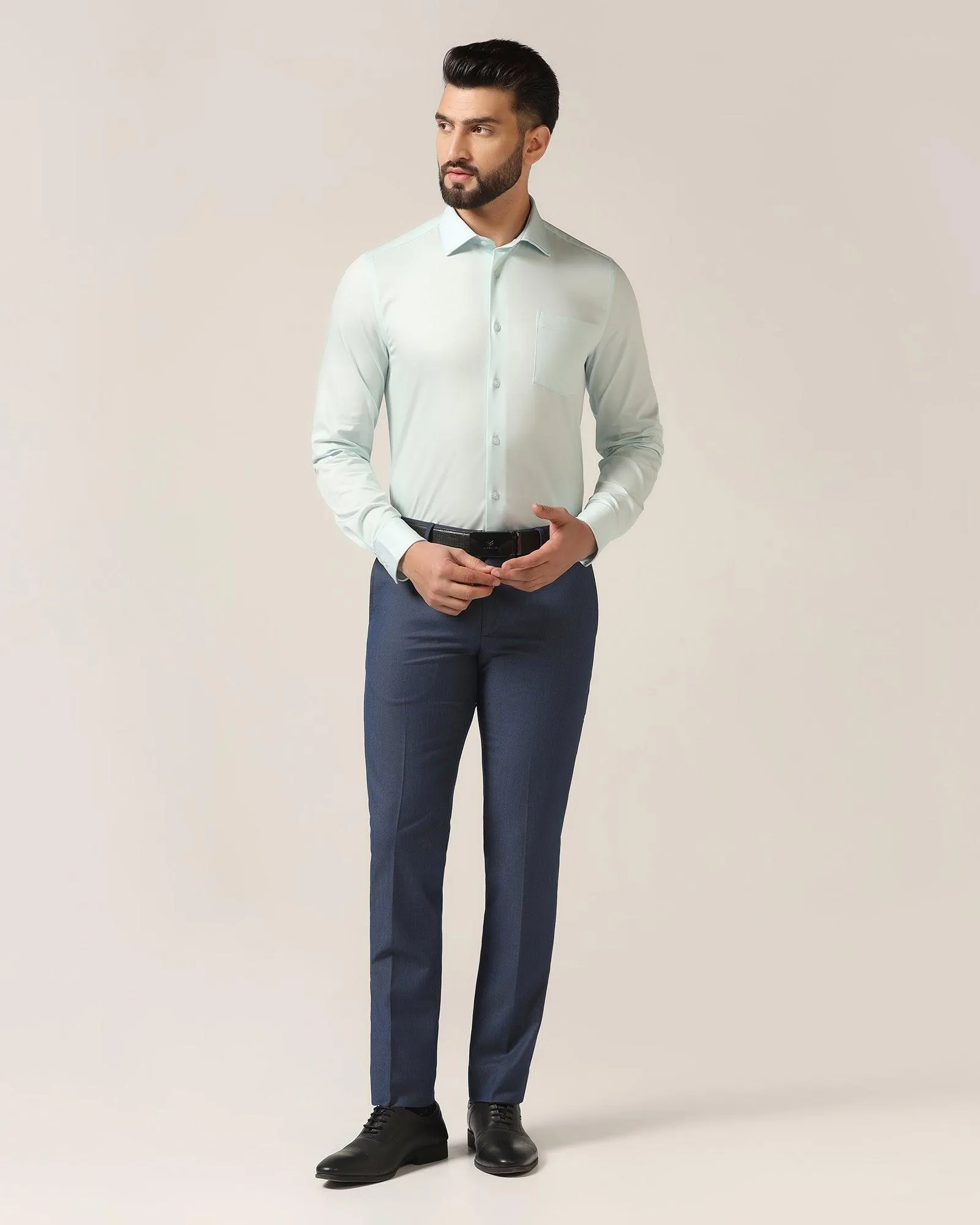 Slim Fit B-91 Formal Blue Textured Trouser - Steed RuggedDurability