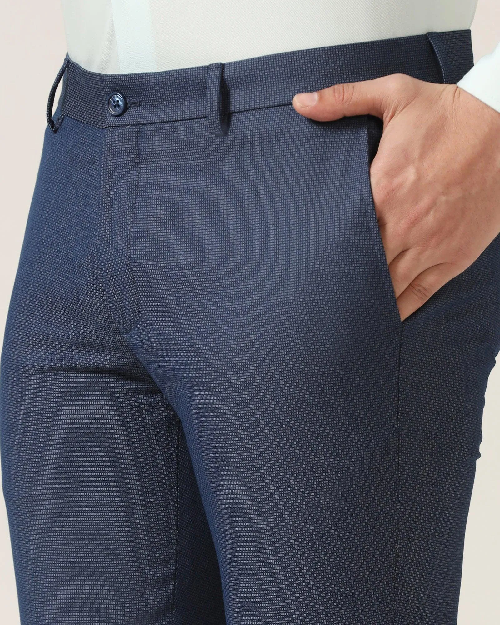 AntiStaticLining Slim Fit B-91 Formal Blue Textured Trouser - Steed