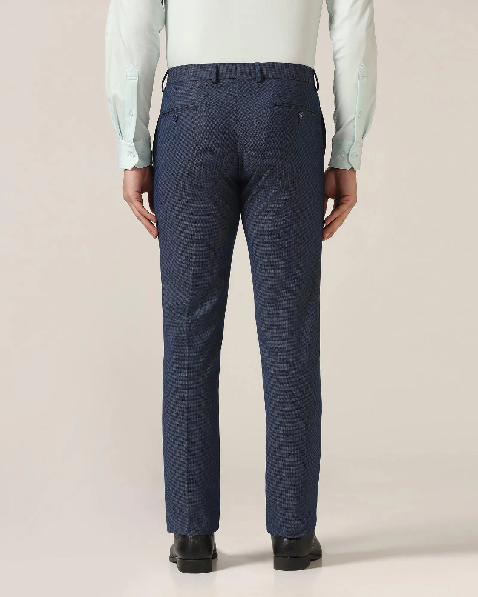 Slim Fit B-91 Formal Blue Textured Trouser - Steed DoubleLayeredFabric StainResistantCoating