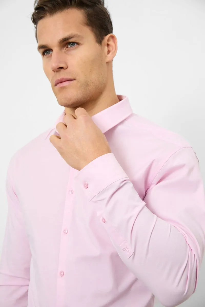 Textured Finish Athletic Fit Dress Shirt in Pink