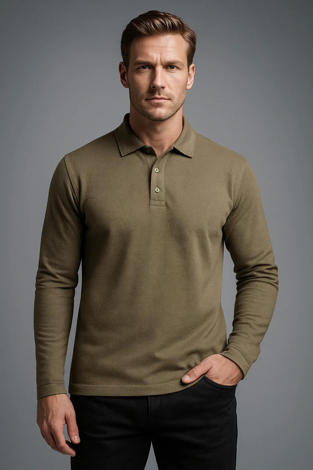EZS Aria Olive Long Sleeve Polo Breathable Shirt Outdoor Wear