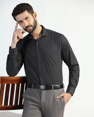 Breathable Lining Smart Look Formal Black Check Shirt - Drone
