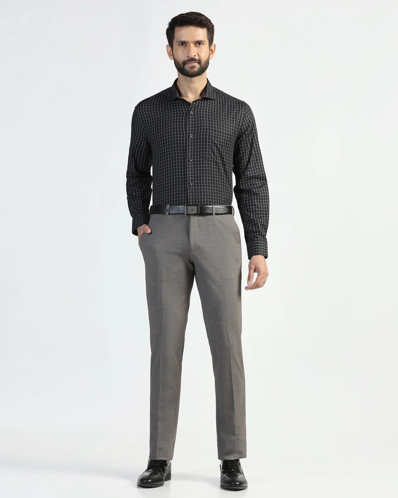 Bamboo Fiber Blend Formal Black Check Shirt - Drone