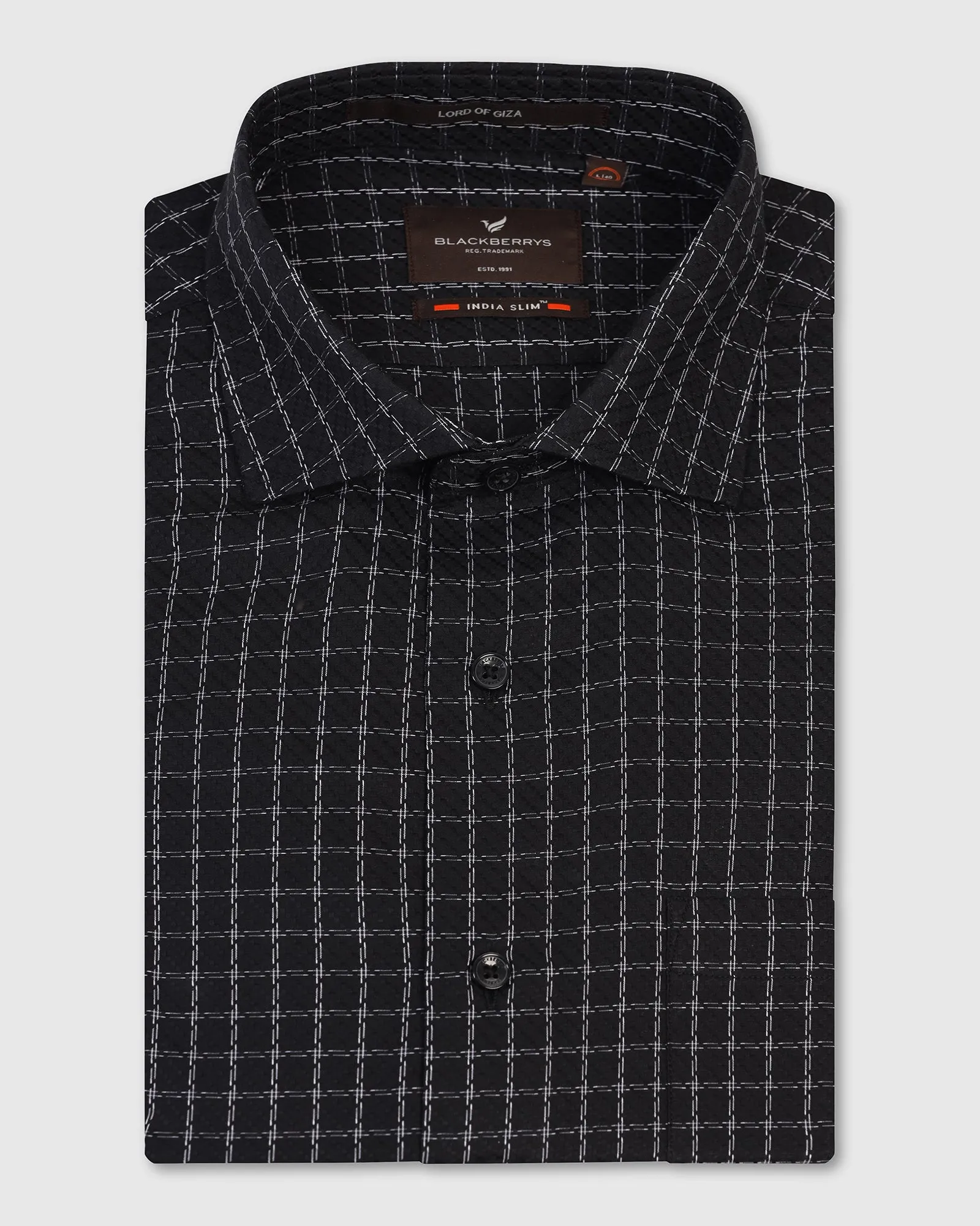 Luxury Feel Reinforced Elbow Patches Formal Black Check Shirt - Drone