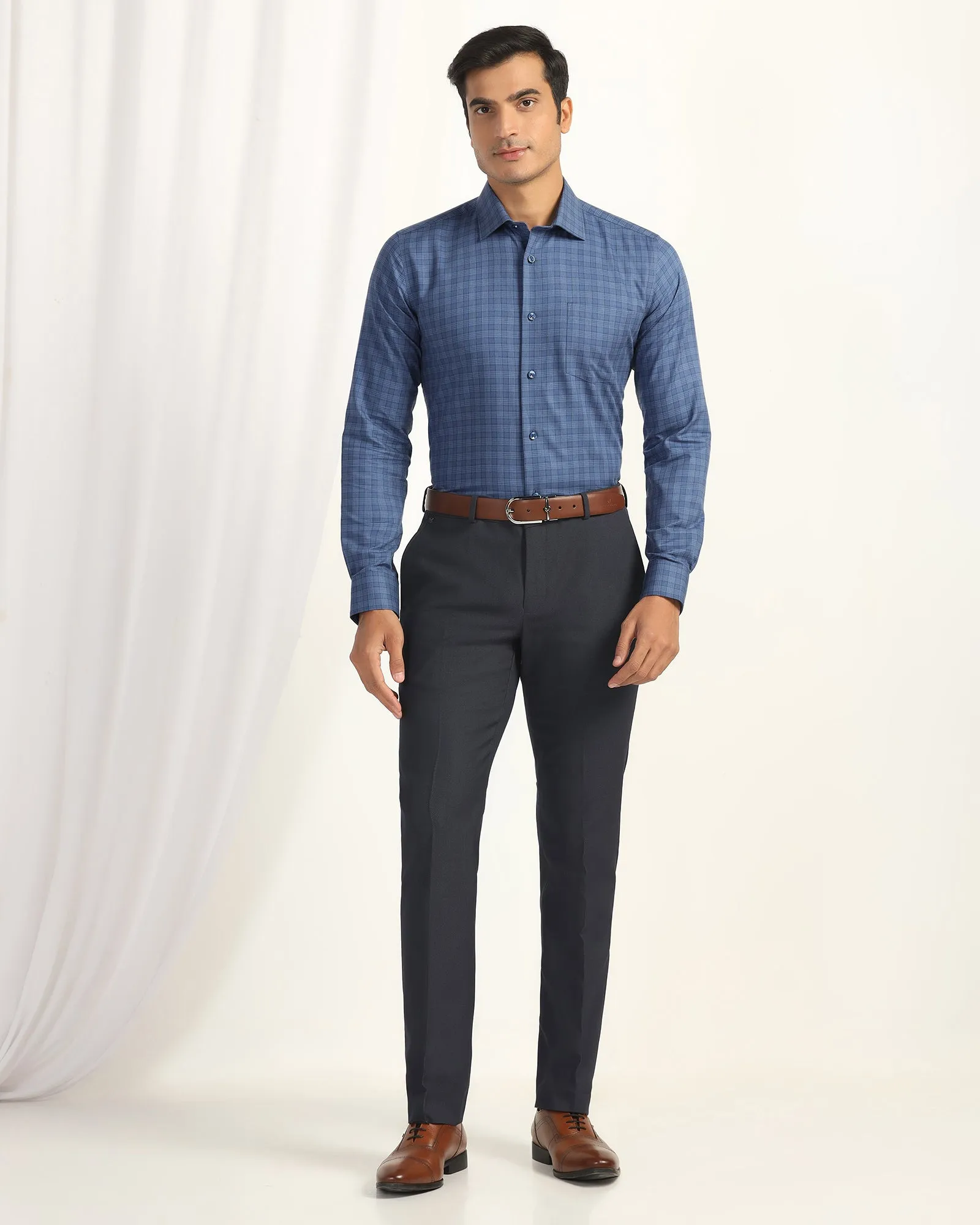 Temp Tech Formal Navy Check Shirt - Victor Oversized style