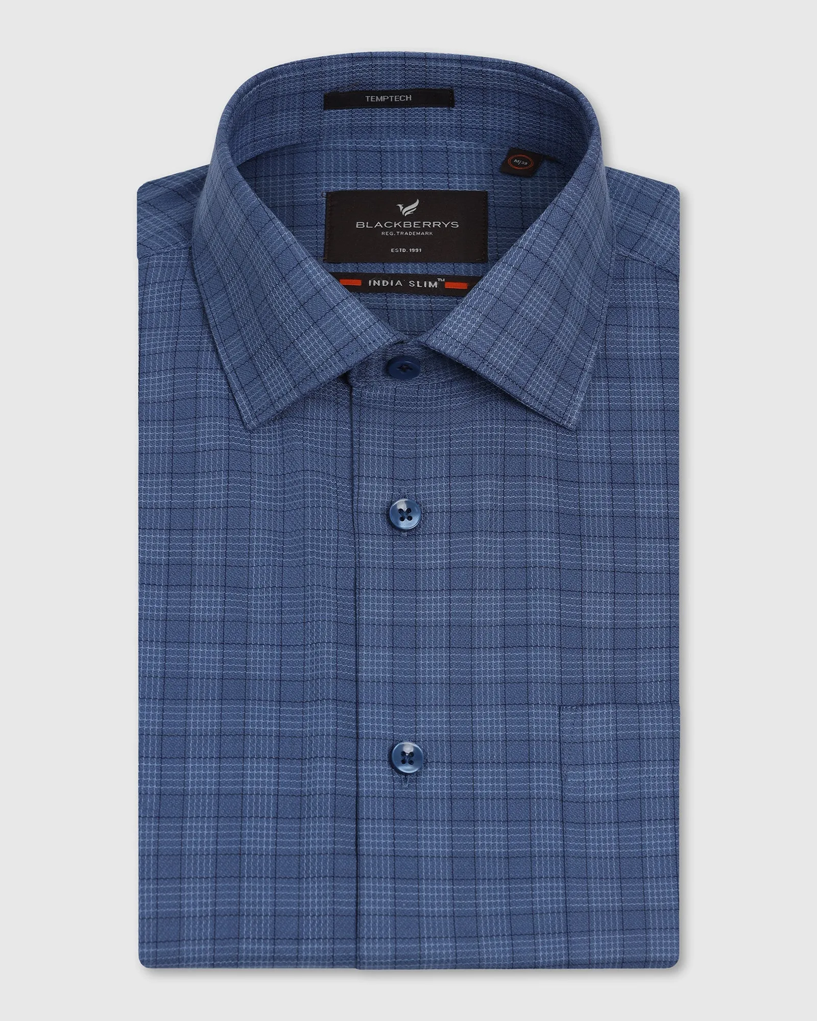 Seamless Side Panels Regular Fit Temp Tech Formal Navy Check Shirt - Victor