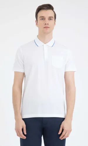 Professional Layers Regular Fit Blue-Tipped Collar Cotton White Polo T-Shirt
