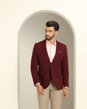 Flatlock stitching Formal Wine Textured Blazer - Sarwin