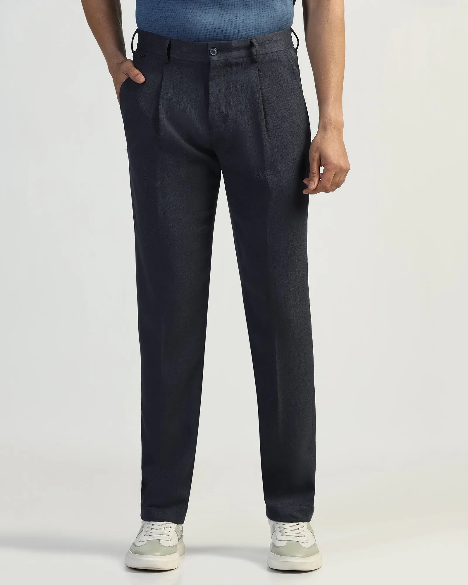 Sporty Fit Stretchy Material Sneaker Fit Navy Solid Pant - Icon