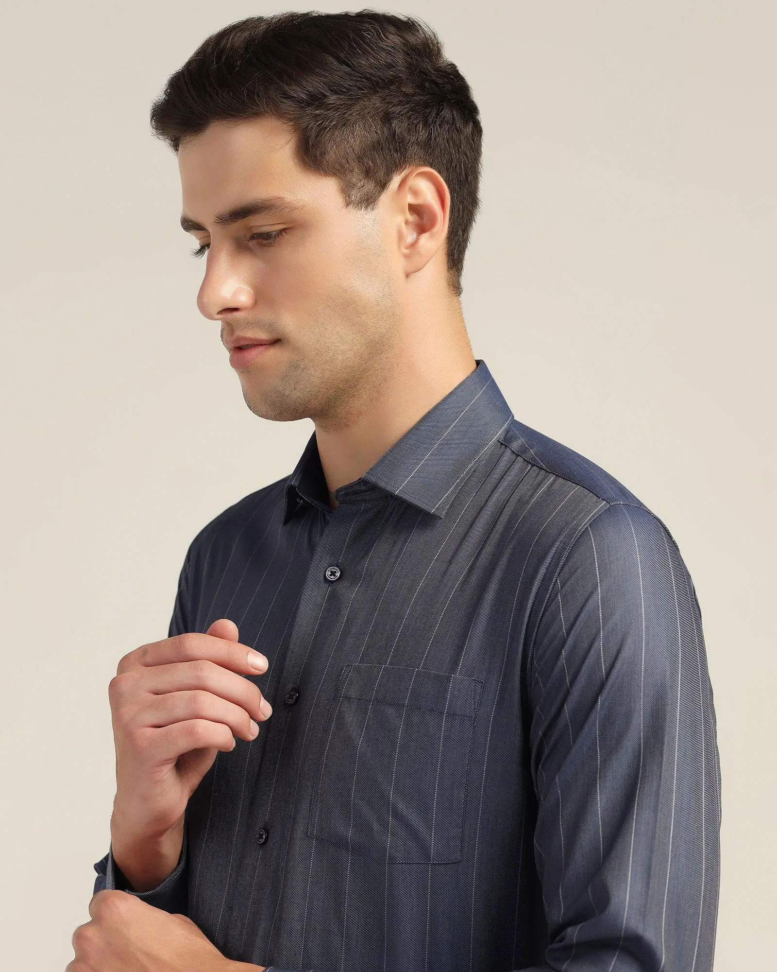 Formal Navy Stripe Shirt - Orbit Weekend Style