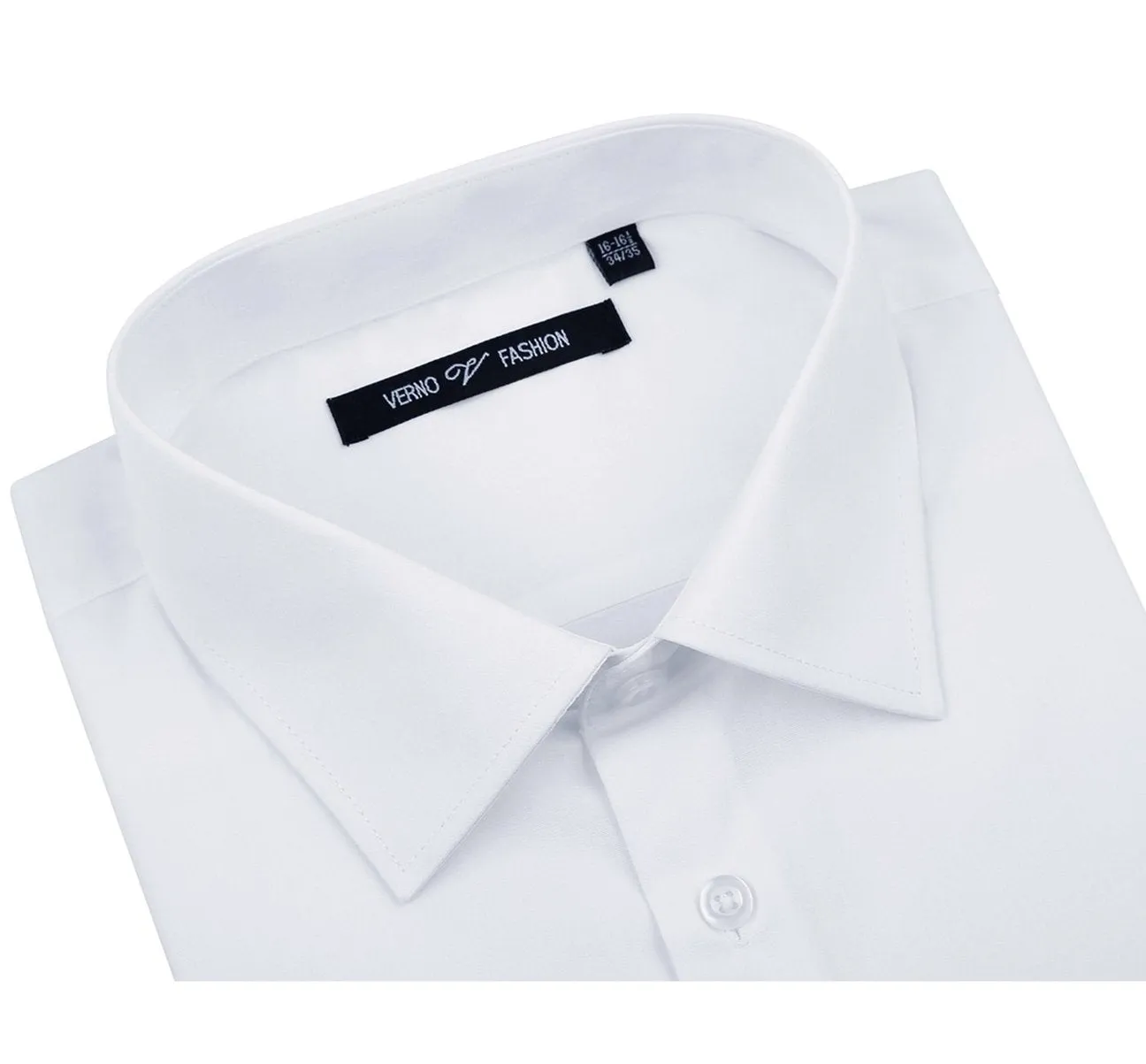 Breathable Layer VERNO White Classic/Regular Fit Long Sleeve Spread Collar Dress Shirt TC01