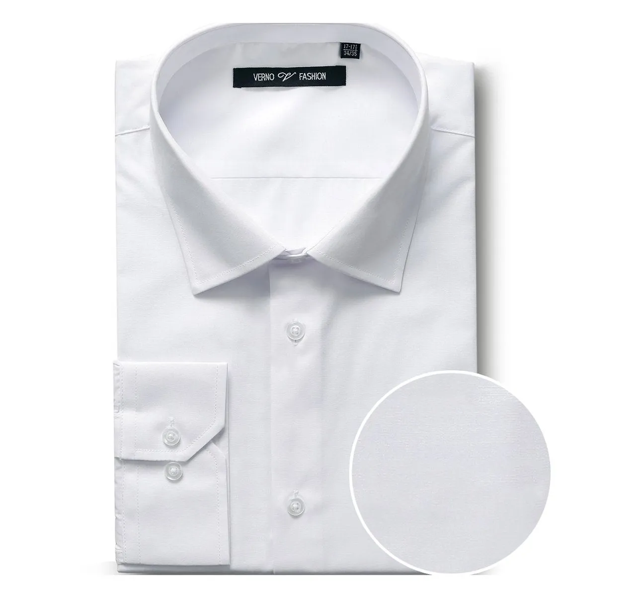 VERNO White Classic/Regular Fit Long Sleeve Spread Collar Dress Shirt TC01 Fashion staples Gym Appropriate