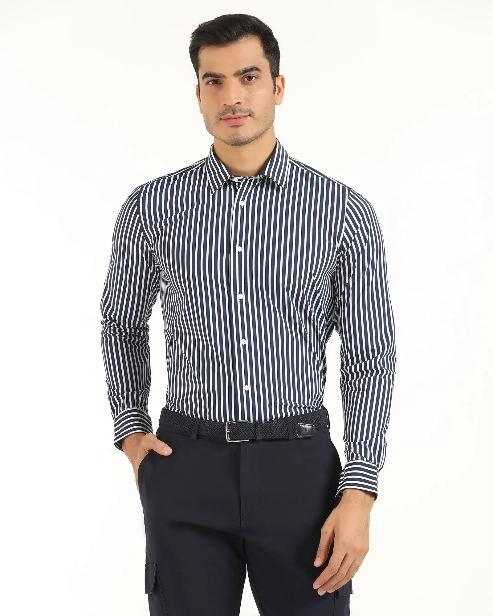 TechPro Formal Navy Stripe Shirt - Frost Spring Trend