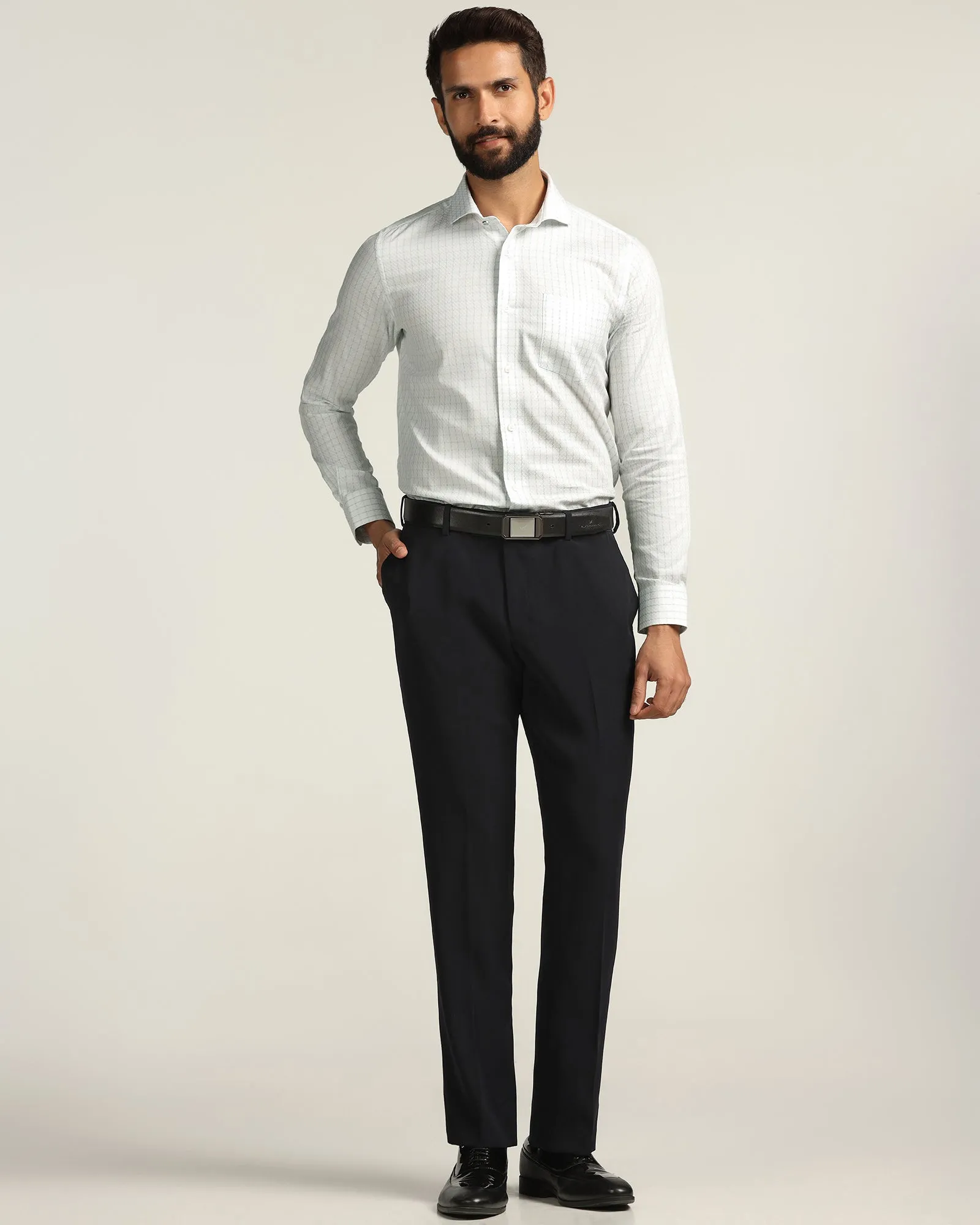 Formal White Check Shirt - Drone Anti Static Finish Travel-friendly