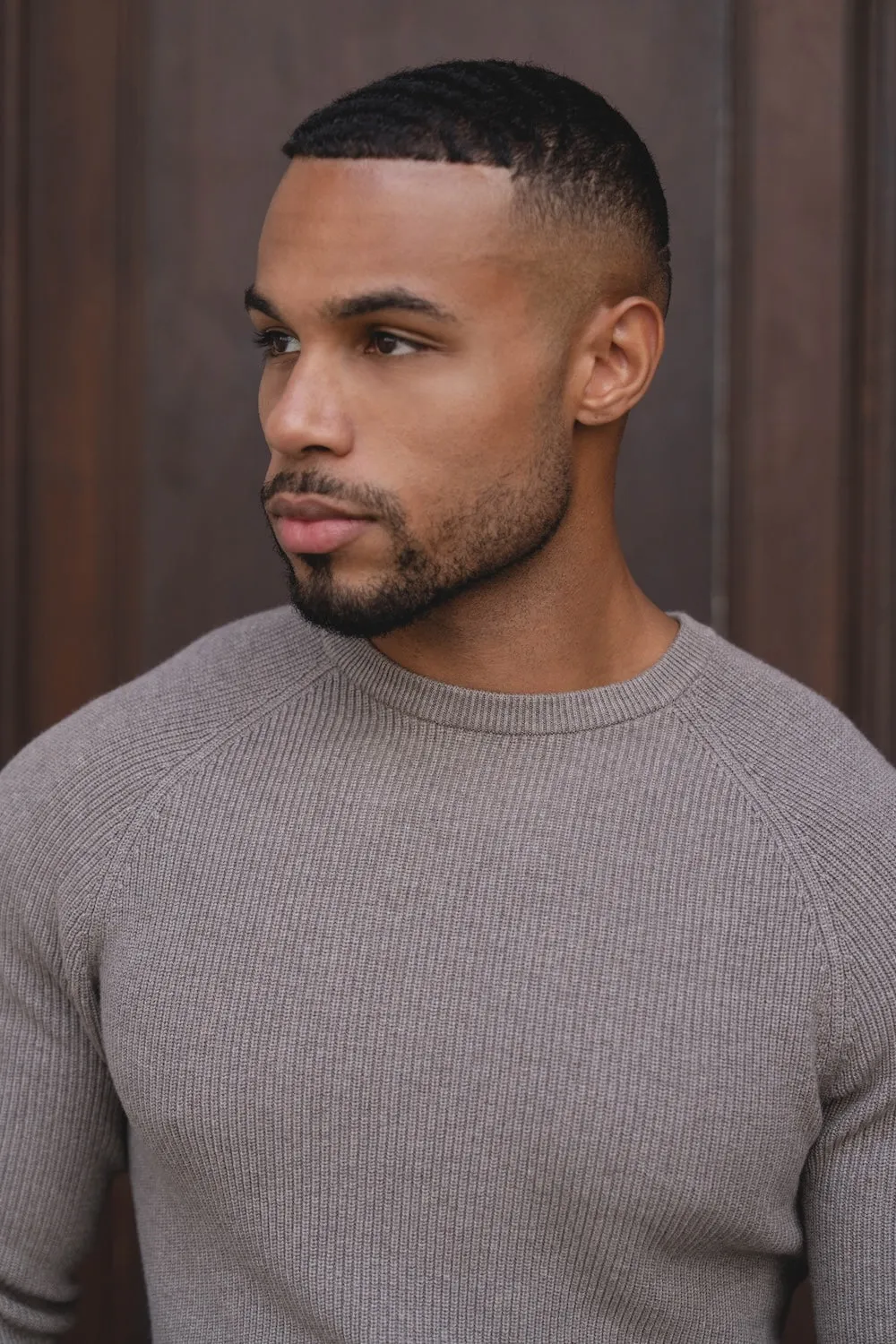 Pure Cotton Knitted Textured Crew Neck Sweater in Brown Marl Timeless Fashion Evening Chic