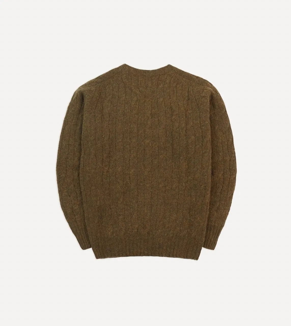 Trans Glow Simple Dress Olive Brushed Cable Knit Shetland Crew Neck Jumper