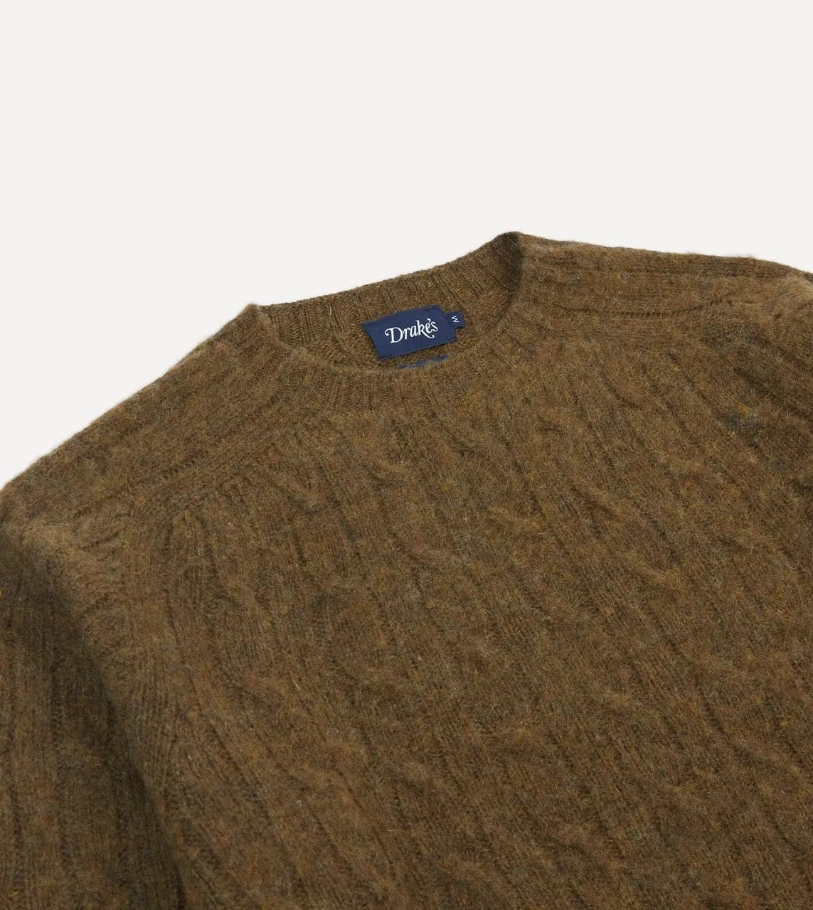 Hope Fit Olive Brushed Cable Knit Shetland Crew Neck Jumper