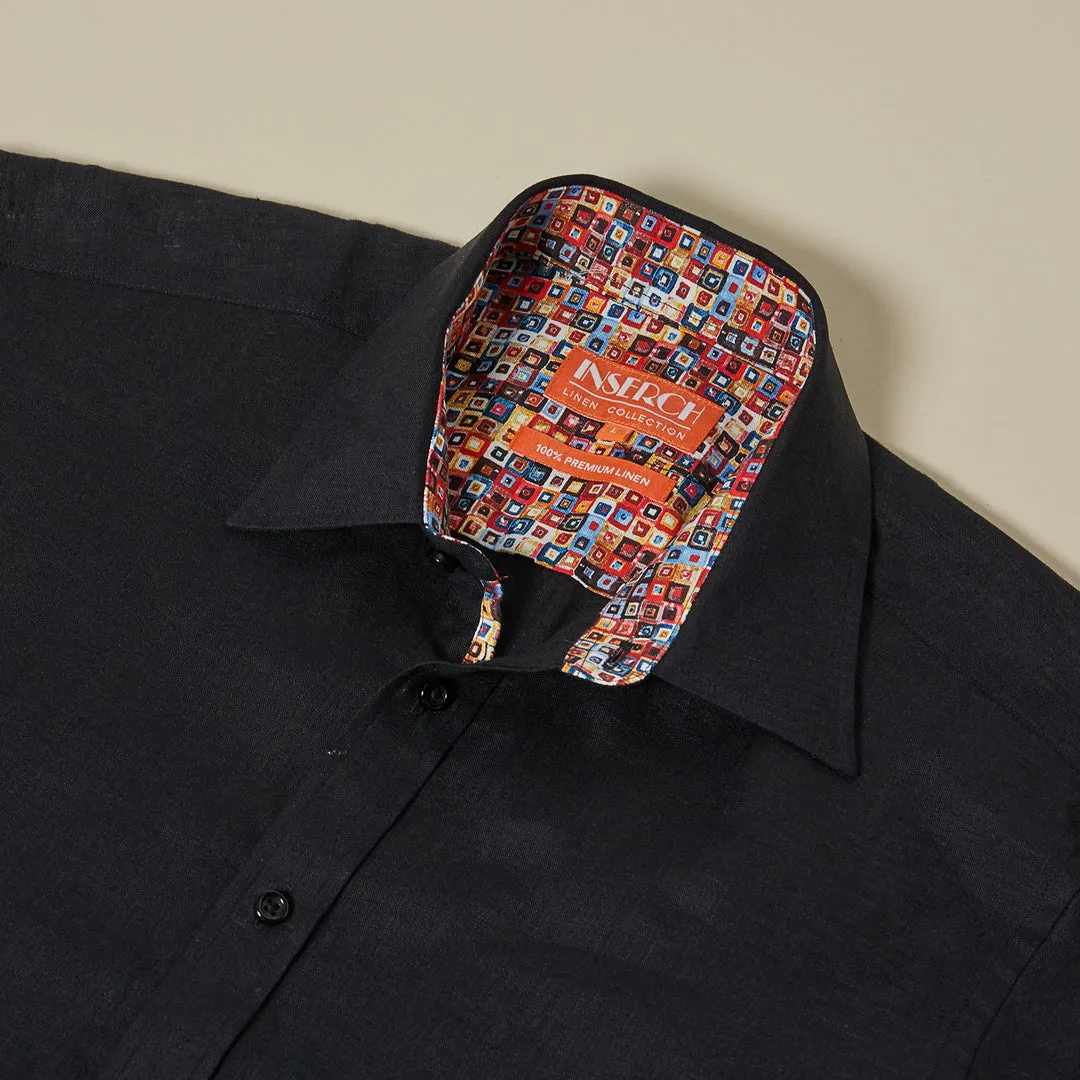 Inserch SS Linen Shirt SS717-00001 Black Photo Glam WindResistantWeave