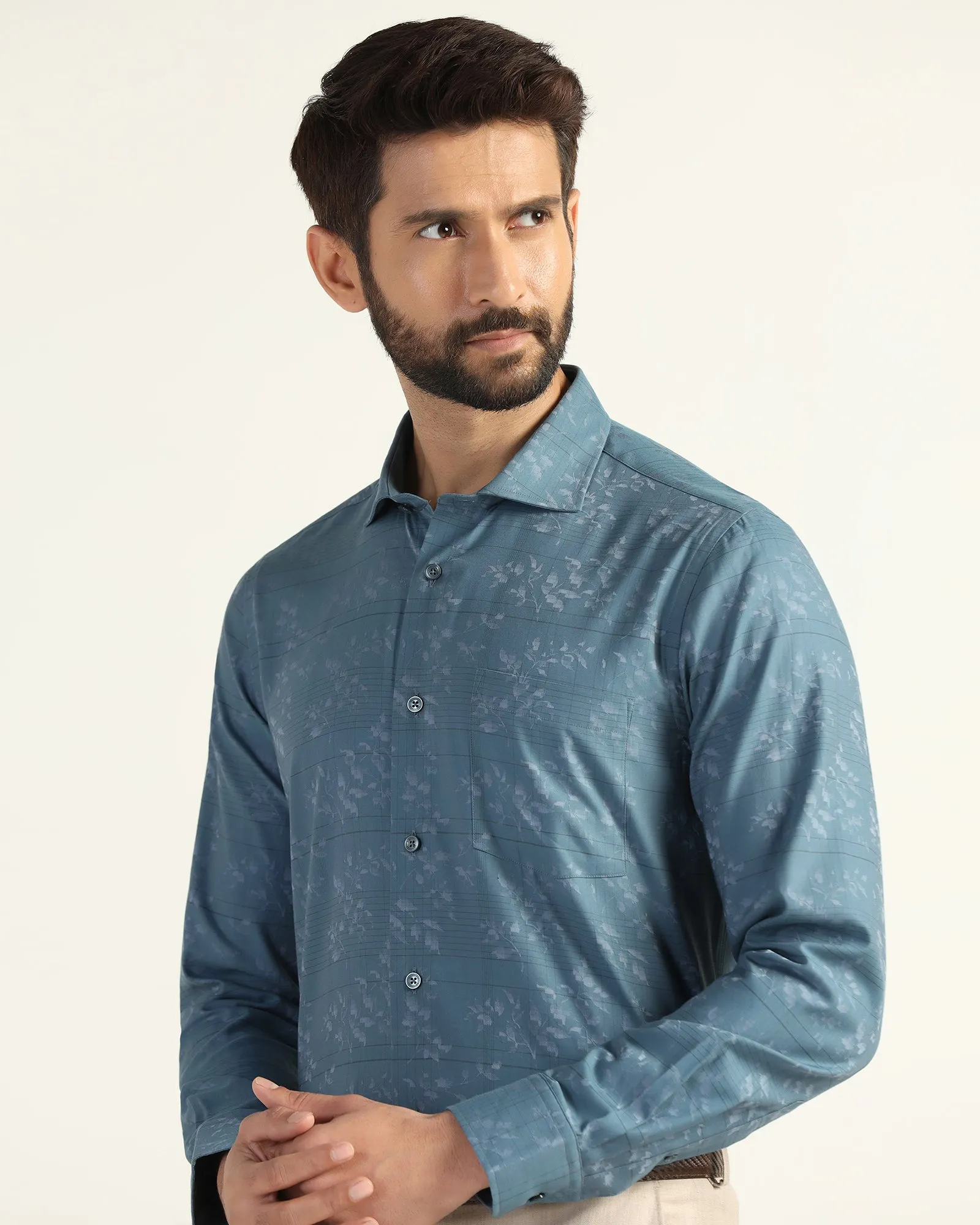 Formal Blue Jacquard Shirt - Switch Workwear Style