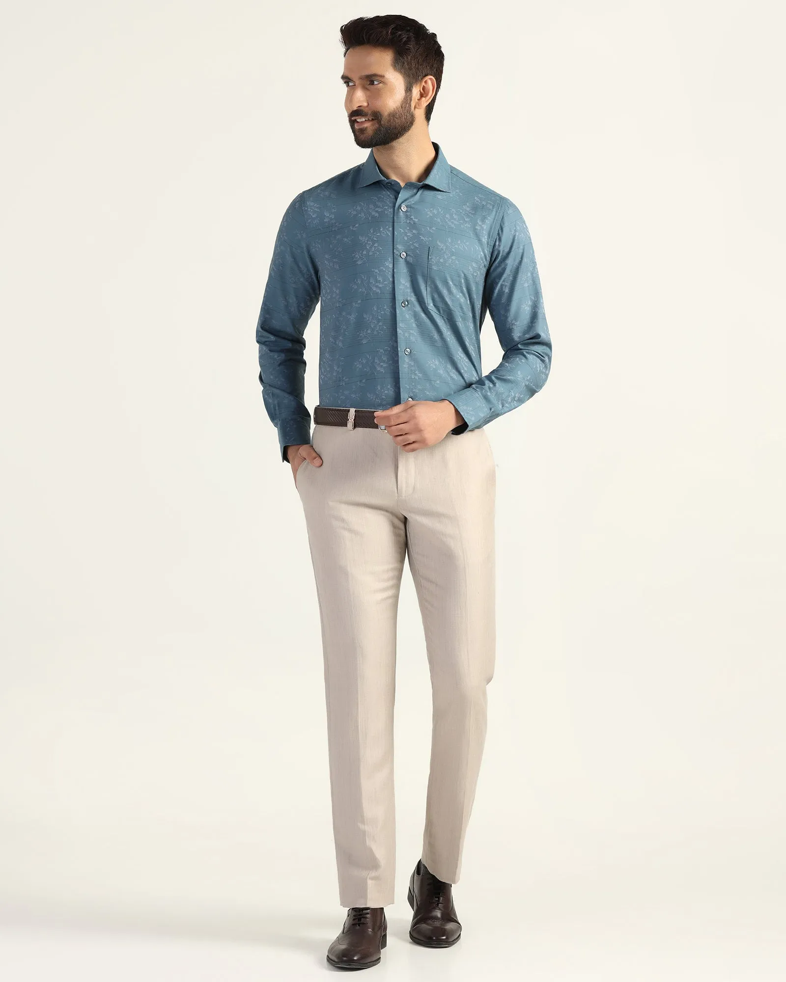 Iconic look Formal Blue Jacquard Shirt - Switch