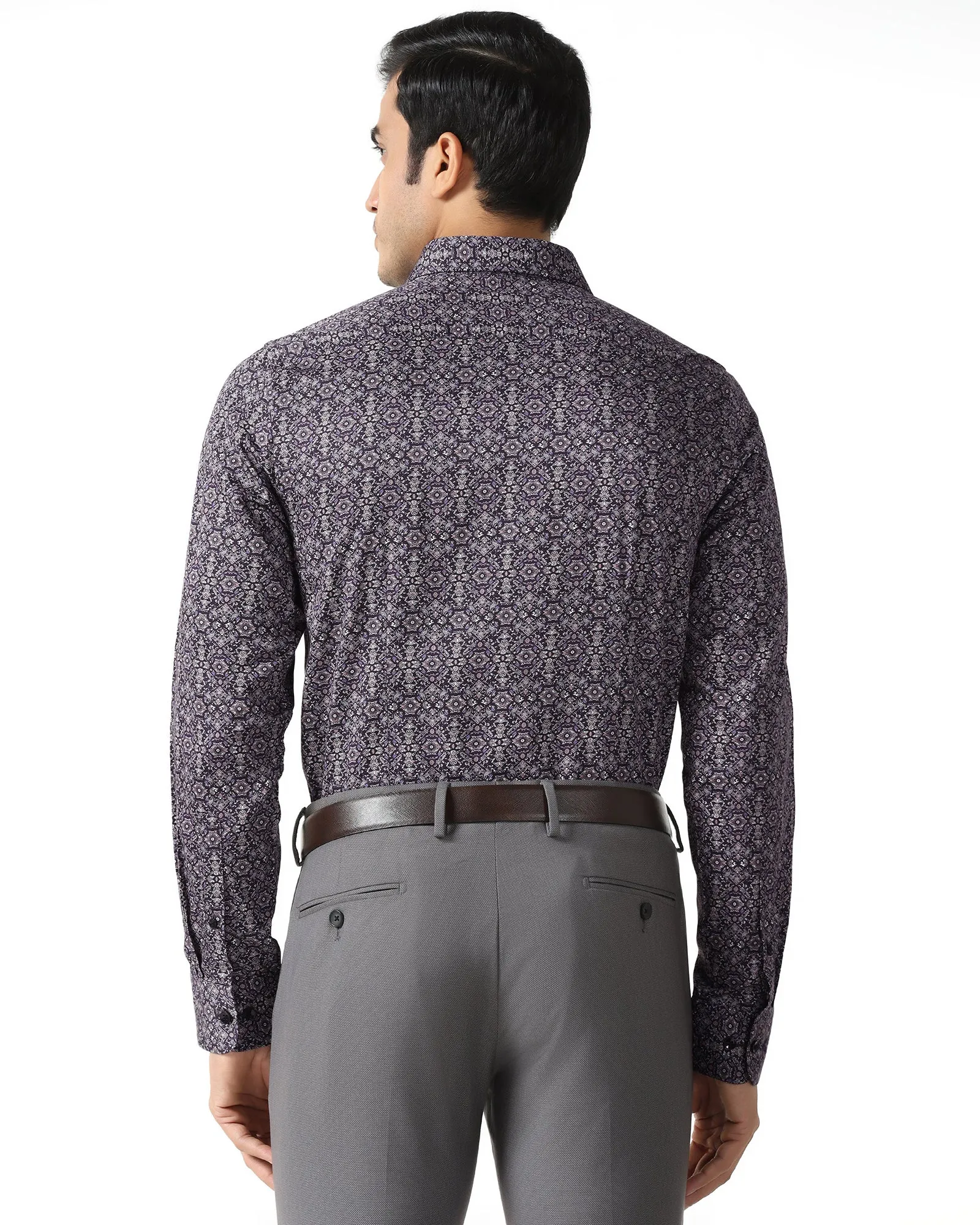 Plum Printed Shirt - Royce Slim Silhouette