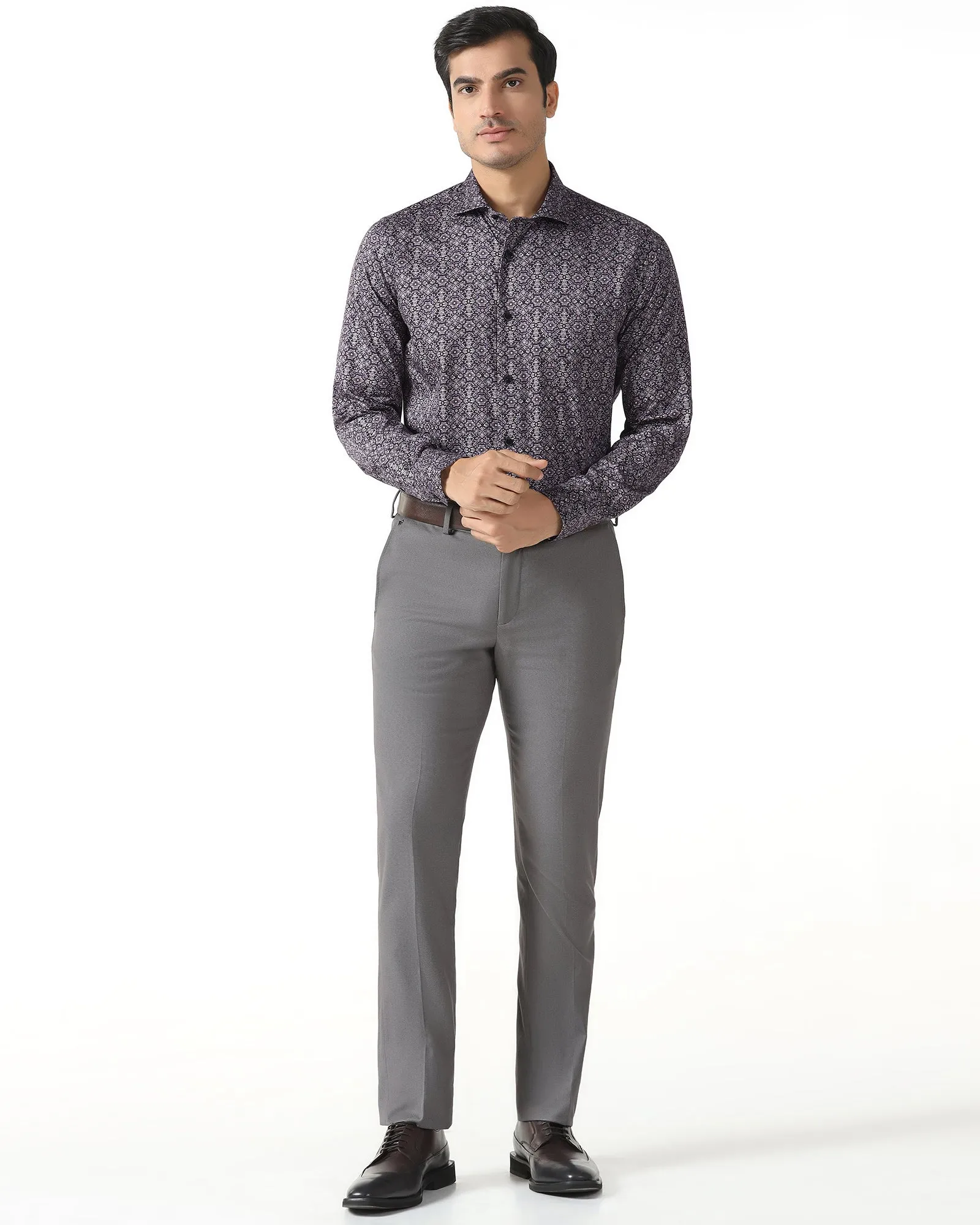 Stretchable Material Plum Printed Shirt - Royce