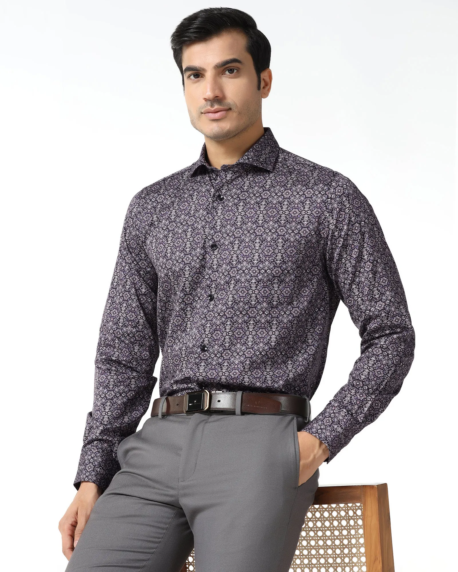 Minimalist Design High Neck Plum Printed Shirt - Royce