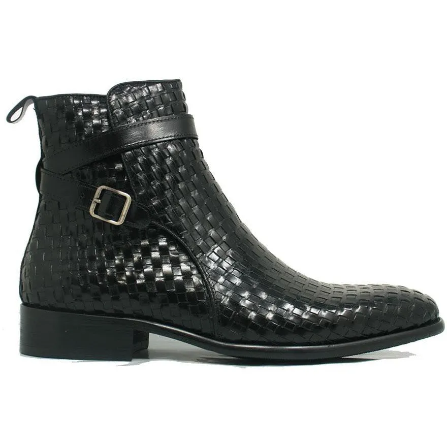 Carrucci Black Basket Weave Buckle Boots Eco Material Cold Weather Commuter Zip Up Style