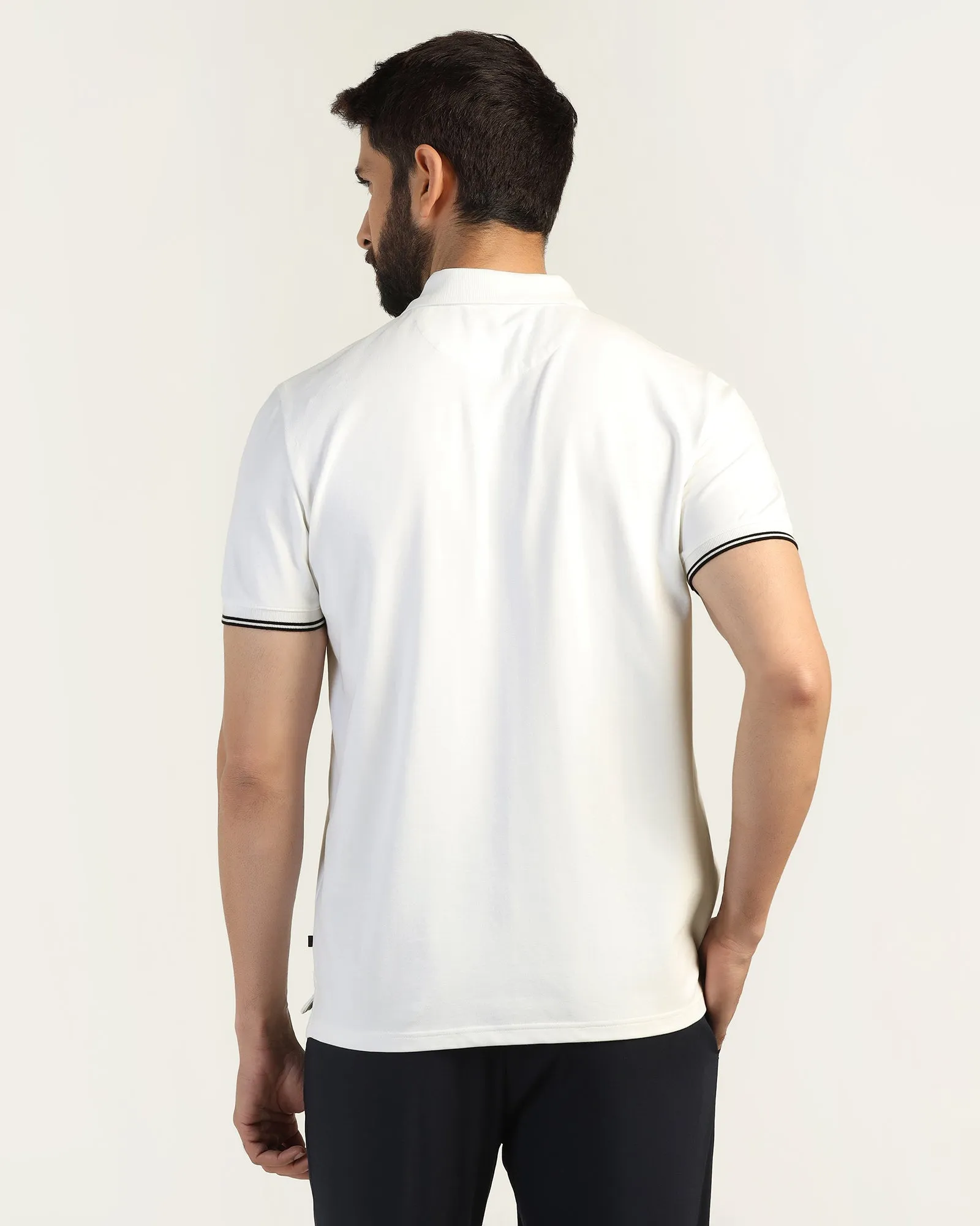 LowProfile Hem Cool Comfort Polo White Printed T-Shirt - Eta