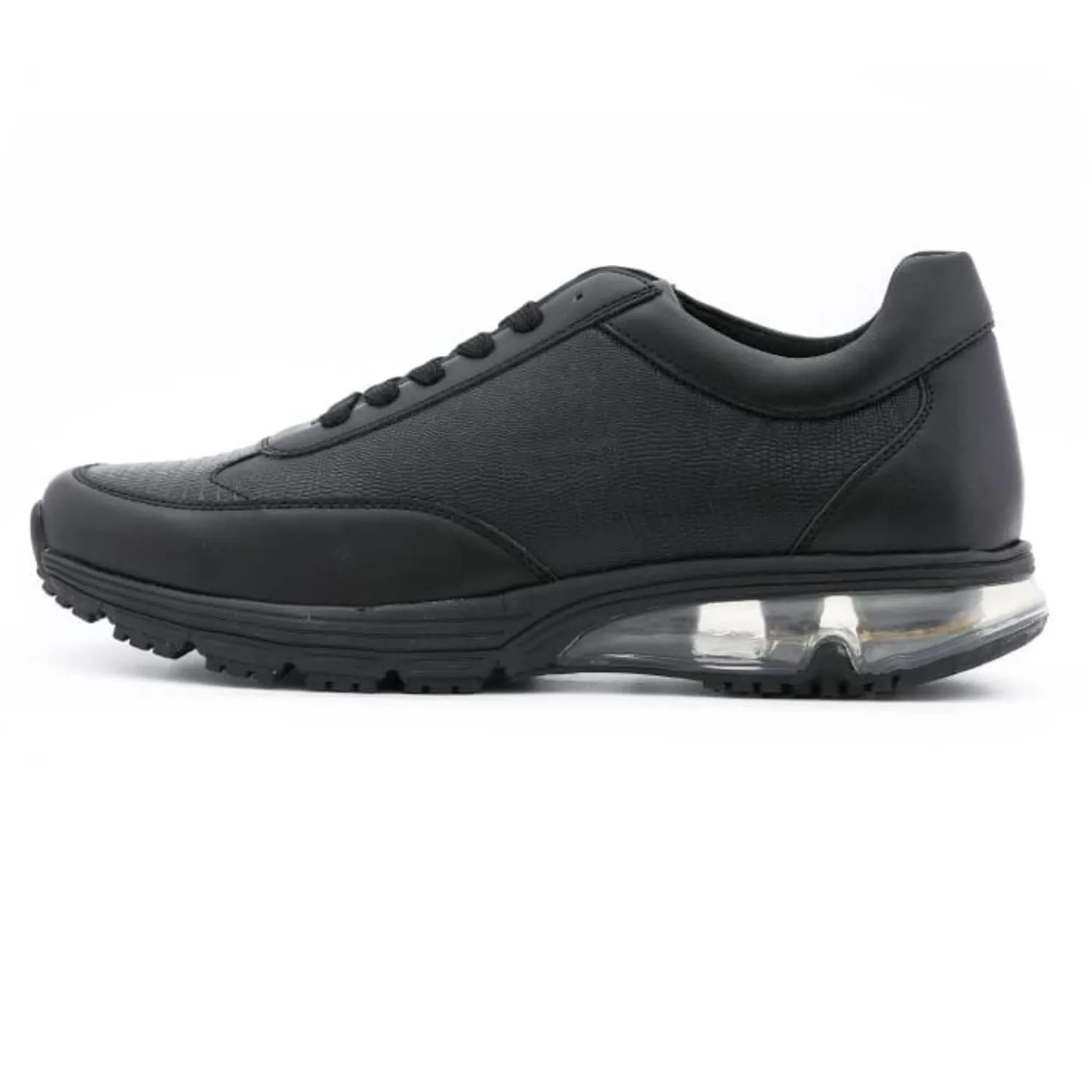 Night Glide: Jet Black Air Cushion Sneakers Stylish Upper