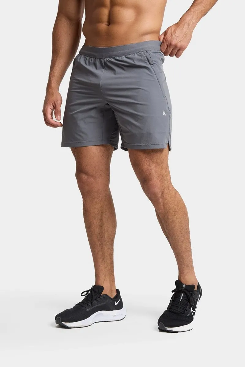 Double Layered Hem Comfortable Style Training Shorts in Grey