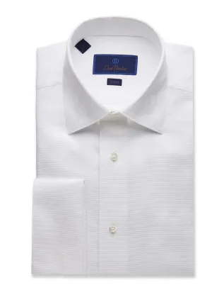 David Donahue Trim Fit Horizontal Rib French Cuff Formal Shirt in White Urban Edge Bold Statement