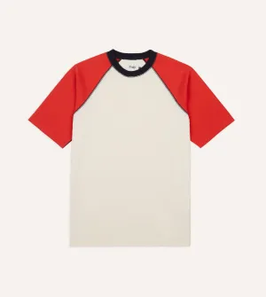 Layered Shoulder Design Everyday Look Wear Ecru and Red Raglan Sleeve Hiking T-Shirt