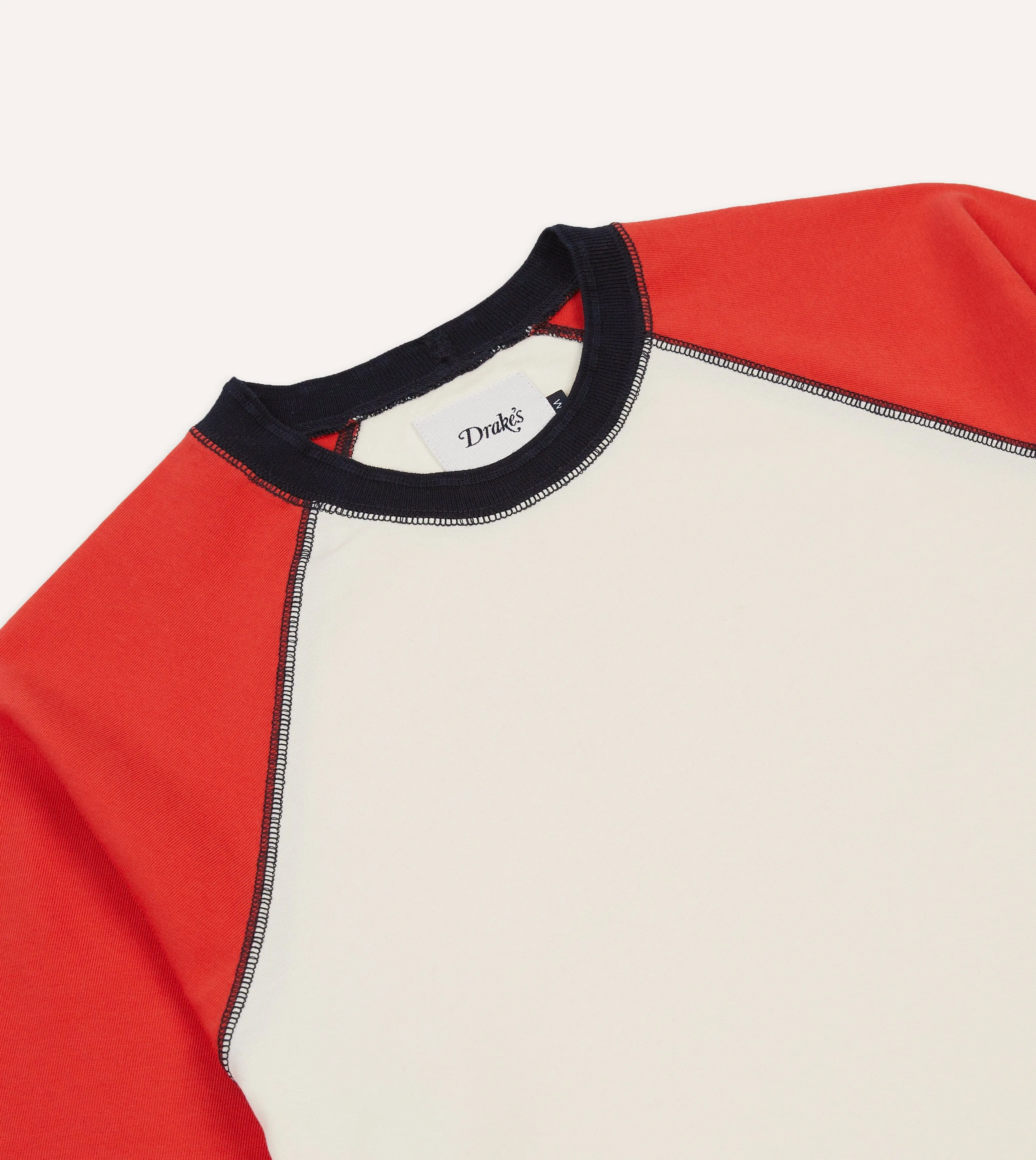 Ecru and Red Raglan Sleeve Hiking T-Shirt Layered Sleeve Construction