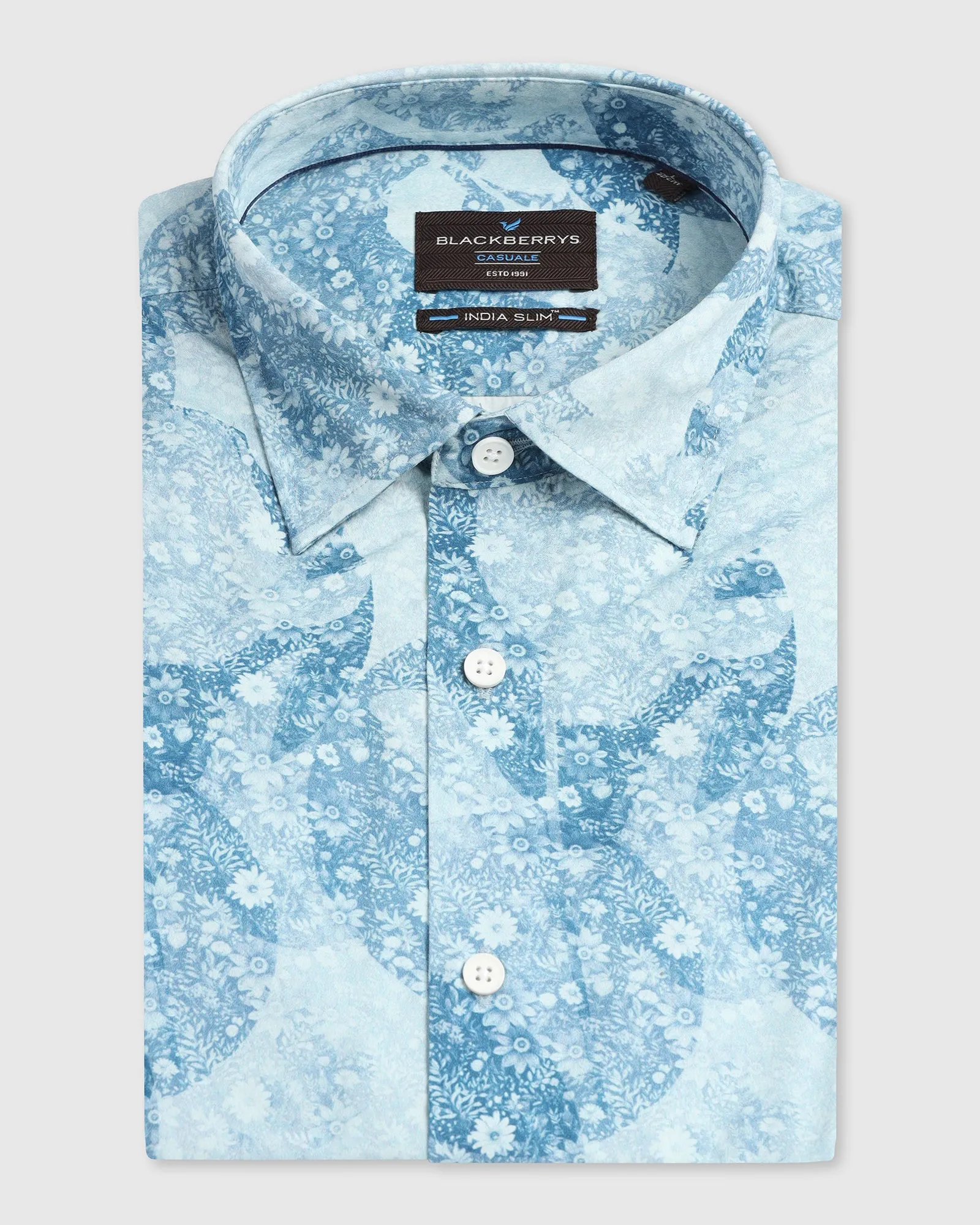 UV Protection Luxurious Feel Blue Printed Shirt - Mose