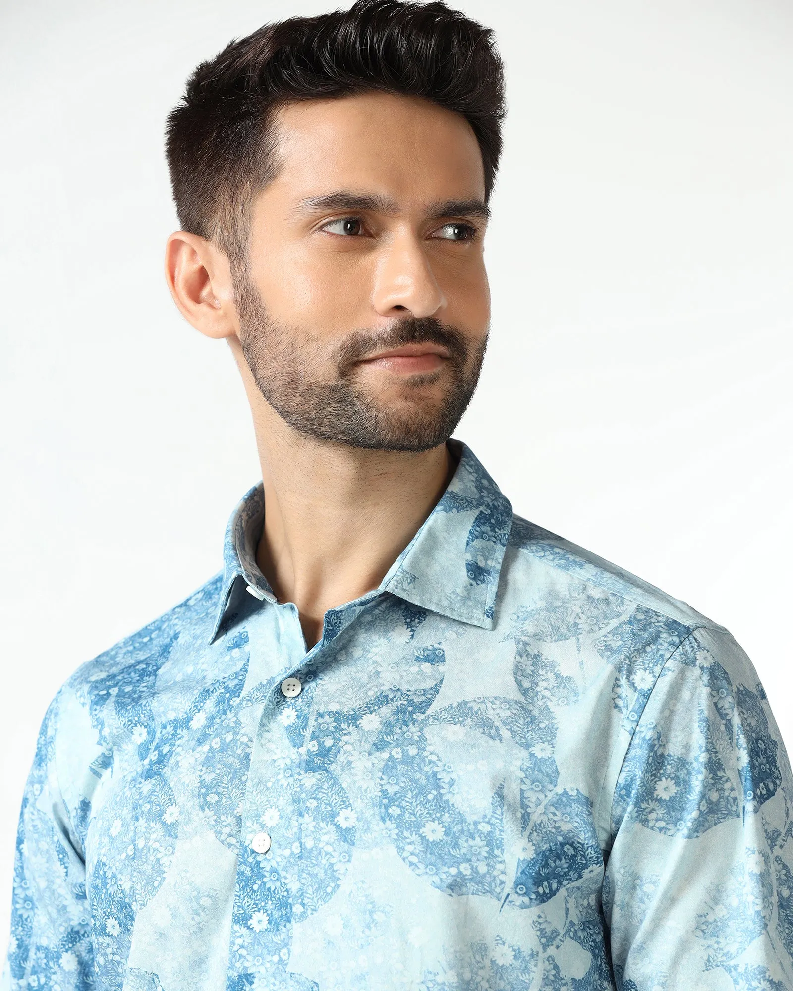 Eye-Catching Pattern Blue Printed Shirt - Mose