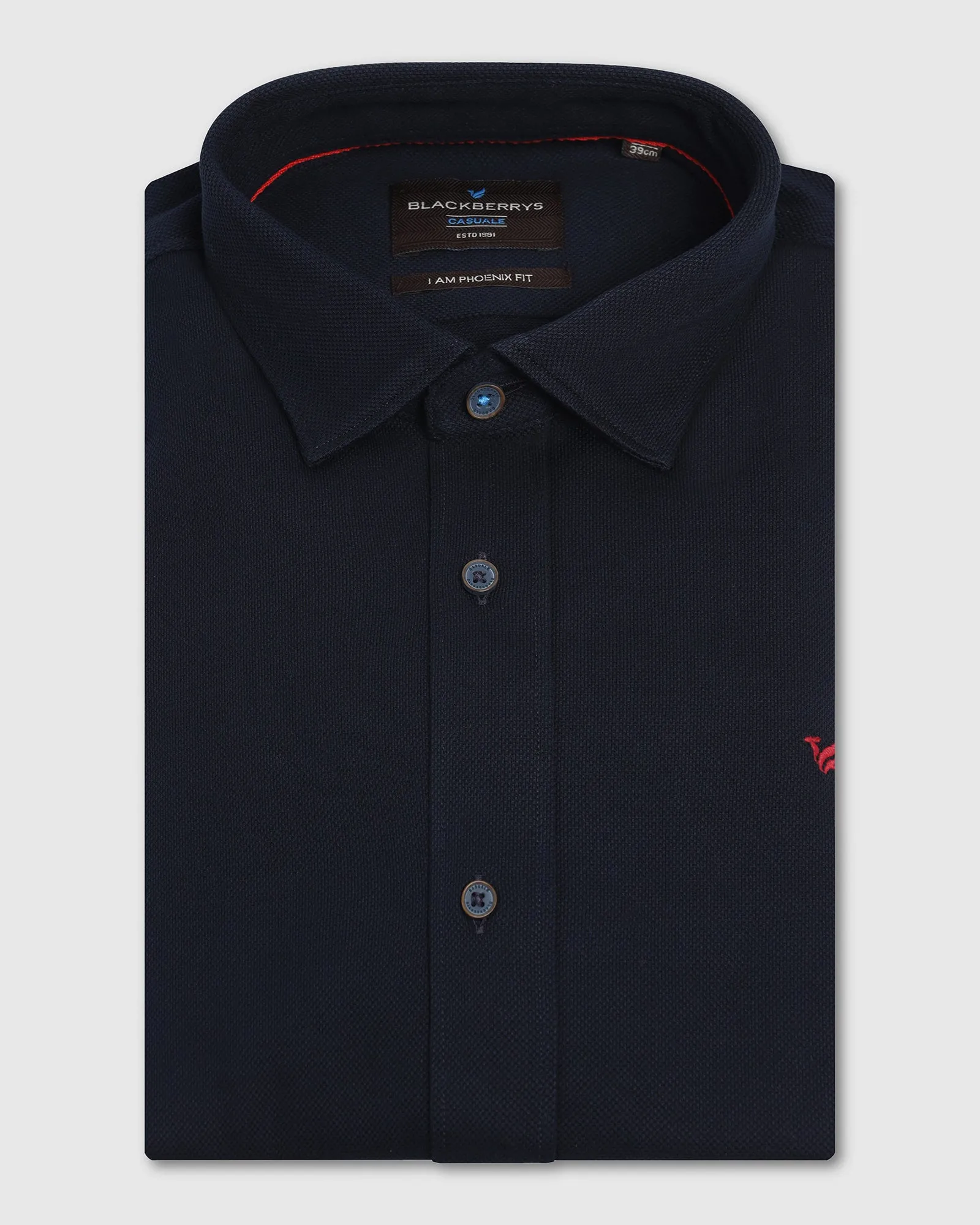 Comfortable fit Animal Print Casual Navy Solid Shirt - Pelantos